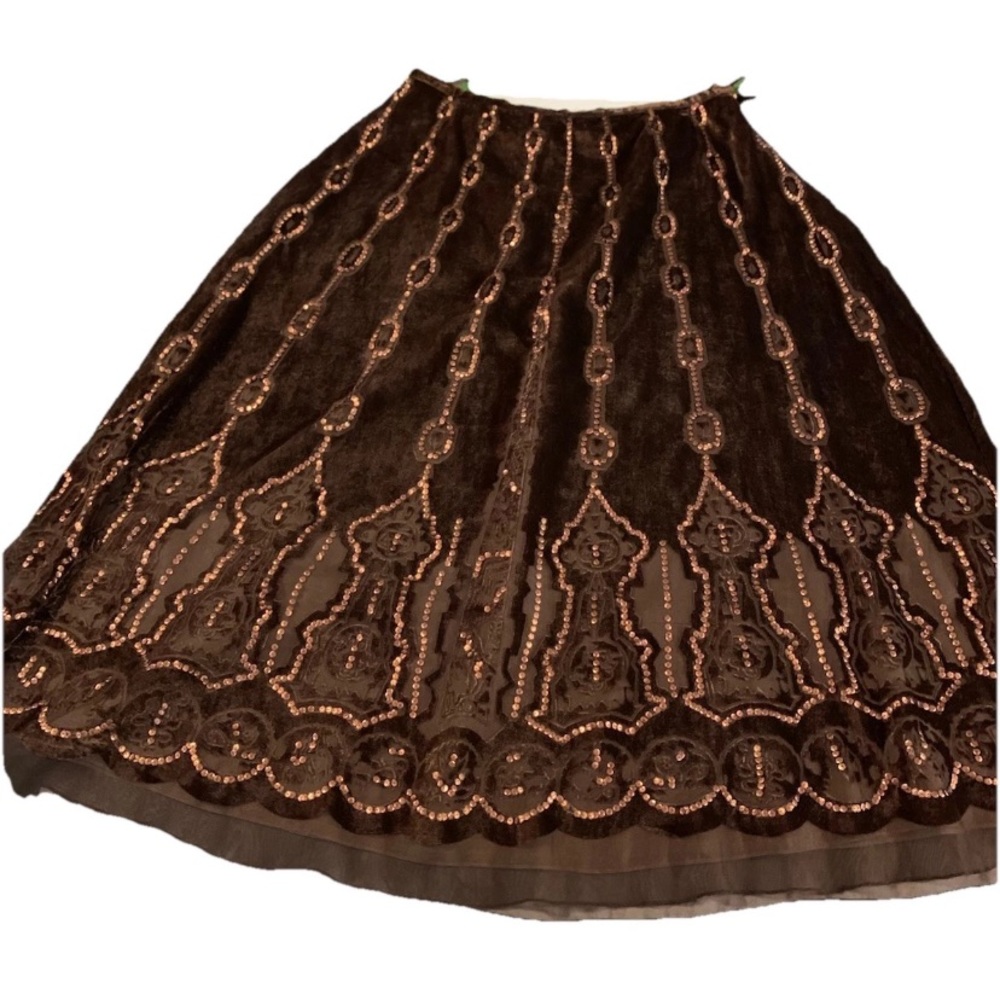NWT Anne Carson Women’s Brown Velour Sequin Embellished Lined Skirt - Size 10